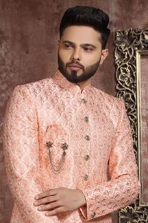 Picture of Charismatic Peach Colored Designer Readymade Men's Indo-Western Sherwani