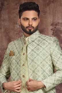 Picture of Splendid Pista Colored Designer Readymade Men's Indo-Western Sherwani