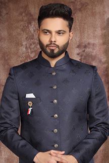 Picture of Royal Navy Blue Colored Designer Readymade Men's Indo-Western Sherwani