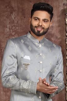 Picture of Amazing Grey Colored Designer Readymade Men's Indo-Western Sherwani