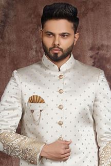 Picture of Delightful Cream Colored Designer Readymade Men's Indo-Western Sherwani