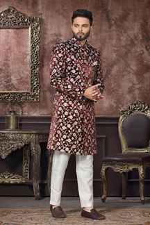 Picture of Artistic Maroon Colored Designer Readymade Men's Indo-Western Sherwani