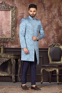 Picture of Enticing Blue Colored Designer Readymade Men's Indo-Western Sherwani