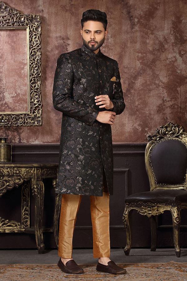 Picture of Aesthetic Black Colored Designer Readymade Men's Indo-Western Sherwani