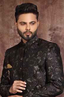 Picture of Aesthetic Black Colored Designer Readymade Men's Indo-Western Sherwani