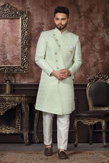 Picture of Charming Pista Colored Designer Readymade Men's Indo-Western Sherwani