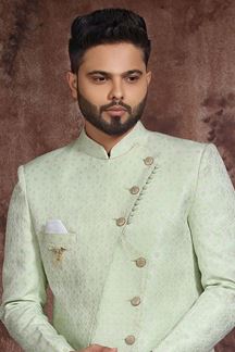 Picture of Charming Pista Colored Designer Readymade Men's Indo-Western Sherwani