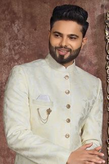 Picture of Appealing Off-White Colored Designer Readymade Men's Indo-Western Sherwani