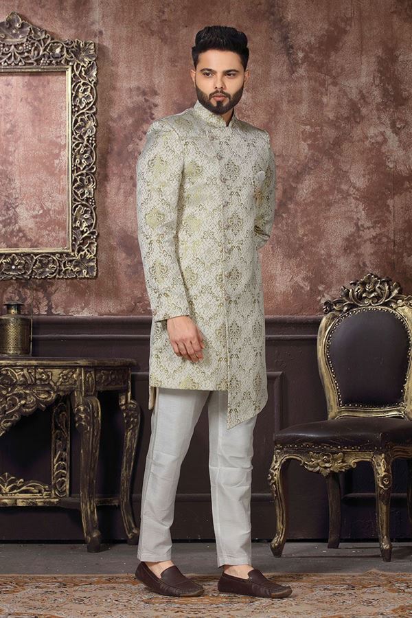 Picture of Exuberant Light Pista Colored Designer Readymade Men's Indo-Western Sherwani