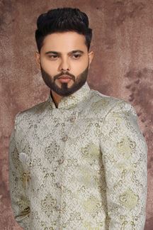 Picture of Exuberant Light Pista Colored Designer Readymade Men's Indo-Western Sherwani