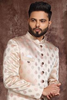 Picture of Magnificent Cream Colored Designer Readymade Men's Indo-Western Sherwani