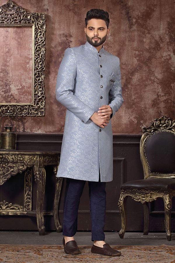 Picture of Marvelous Blue Colored Designer Readymade Men's Indo-Western Sherwani