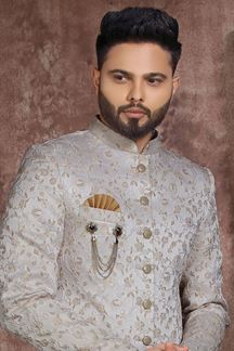 Picture of Captivating Grey Colored Designer Readymade Men's Indo-Western Sherwani