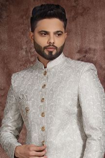 Picture of Fancy Off-White Colored Designer Readymade Men's Indo-Western Sherwani
