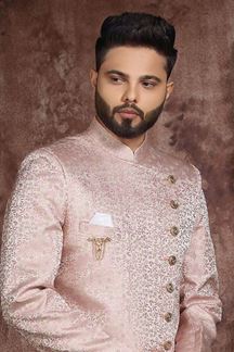 Picture of Elegant Light Pink Colored Designer Readymade Men's Indo-Western Sherwani