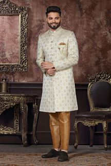 Picture of Dashing Off-White Colored Designer Readymade Men's Indo-Western Sherwani