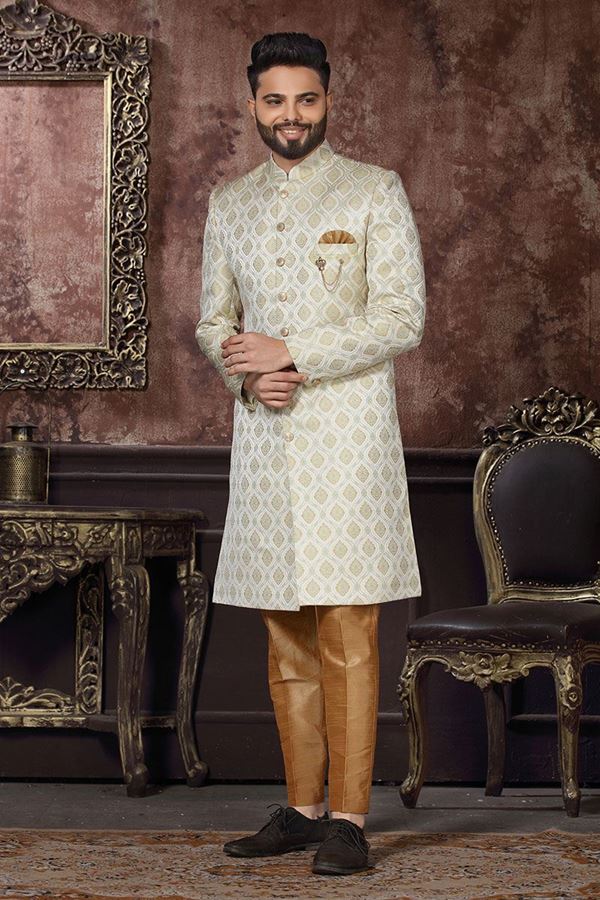 Picture of Dashing Off-White Colored Designer Readymade Men's Indo-Western Sherwani