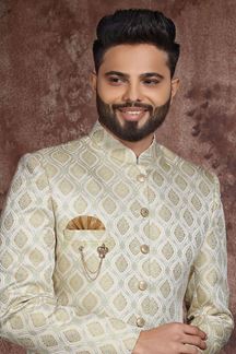 Picture of Dashing Off-White Colored Designer Readymade Men's Indo-Western Sherwani