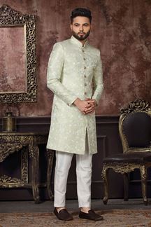 Picture of Attractive Pista Colored Designer Readymade Men's Indo-Western Sherwani