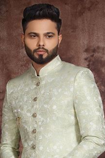 Picture of Attractive Pista Colored Designer Readymade Men's Indo-Western Sherwani