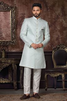 Picture of Stylish Sky Blue Colored Designer Readymade Men's Indo-Western Sherwani