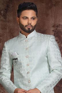 Picture of Stylish Sky Blue Colored Designer Readymade Men's Indo-Western Sherwani