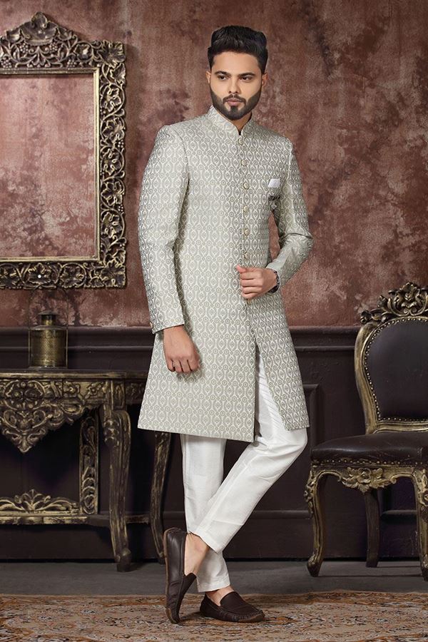 Picture of Amazing Off-White Colored Designer Readymade Men's Indo-Western Sherwani