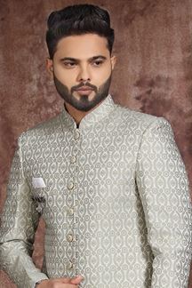 Picture of Amazing Off-White Colored Designer Readymade Men's Indo-Western Sherwani