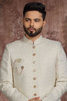 Picture of Royal Off-White Colored Designer Readymade Men's Indo-Western Sherwani