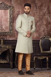 Picture of Splendid Off-White Colored Designer Readymade Men's Indo-Western Sherwani