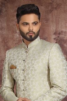 Picture of Splendid Off-White Colored Designer Readymade Men's Indo-Western Sherwani