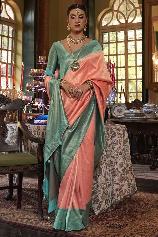 Picture of Exuberant Peach Colored Designer Saree