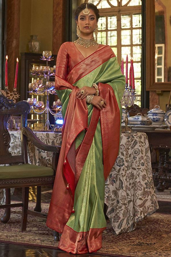 Picture of Irresistible Parrot Green Colored Designer Saree