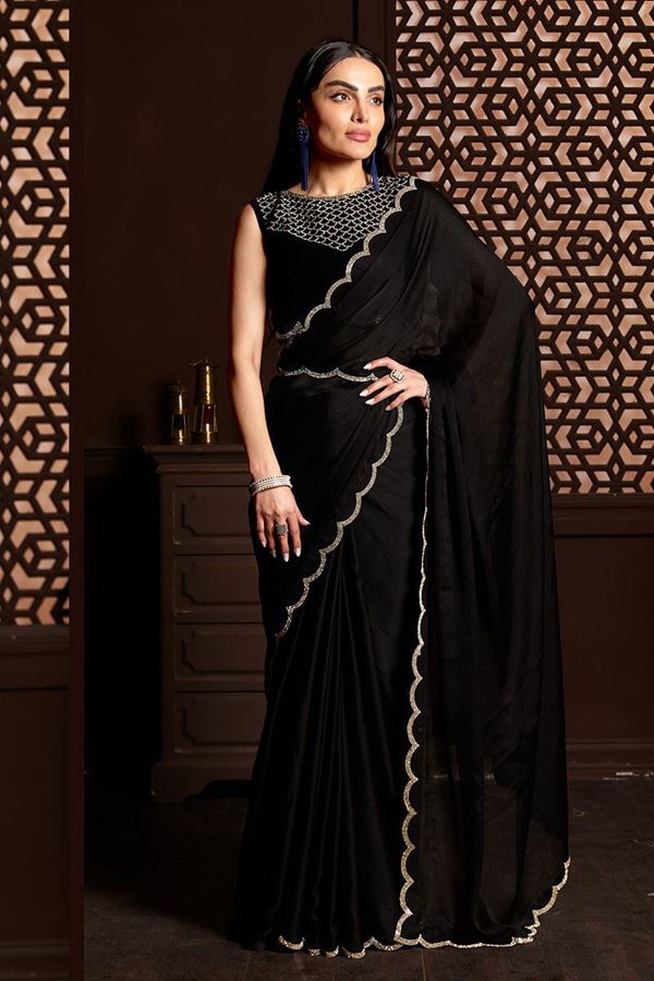 Picture of Attractive Black Colored Designer Saree