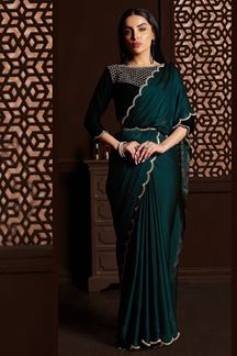 Picture of Beautiful Rama Green Colored Designer Saree
