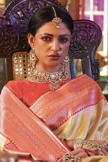Picture of Attractive Beige Colored Designer Saree