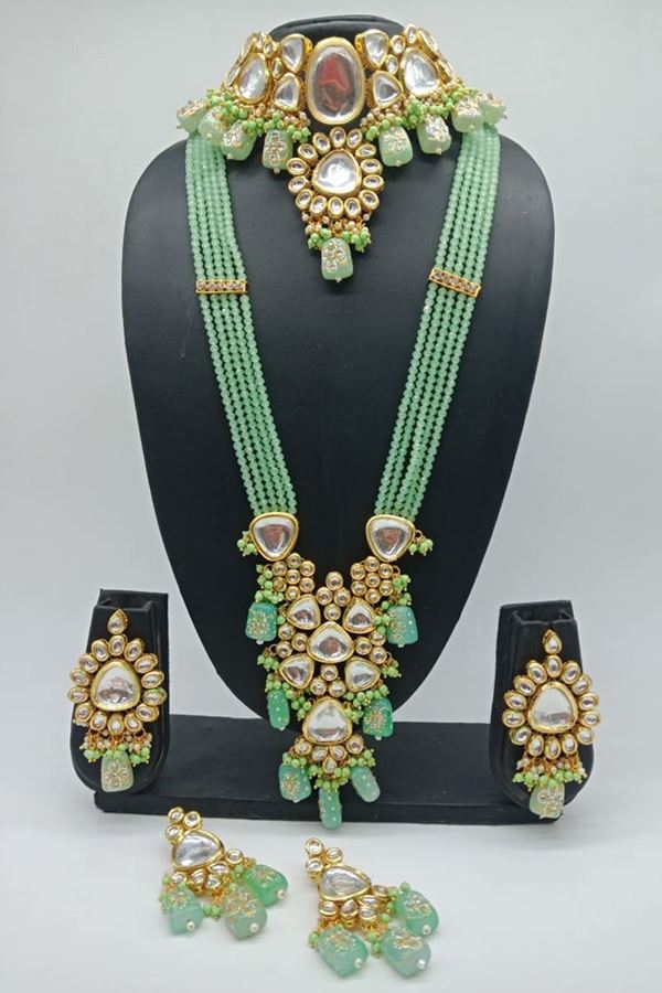 Picture of Marvelous Green Colored Designer Kundan Necklace Set