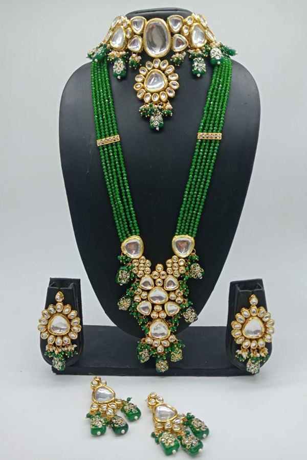 Picture of Exuberant Dark Green Colored Designer Kundan Necklace Set