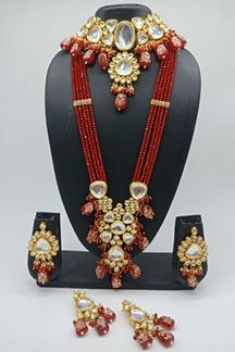 Picture of Glamorous Maroon Colored Designer Kundan Necklace Set