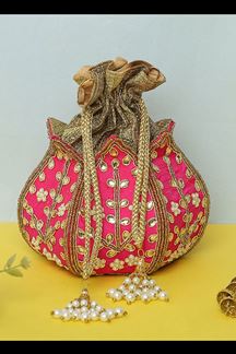 Picture of Charming Rani Pink Colored Exclusive Designer Synthetic Clutches