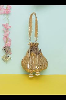 Picture of Exquisite Gold Colored Exclusive Designer Synthetic Clutches