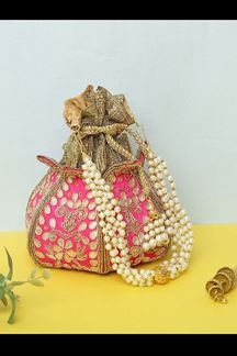 Picture of Aesthetic Rani Pink Colored Exclusive Designer Synthetic Clutches