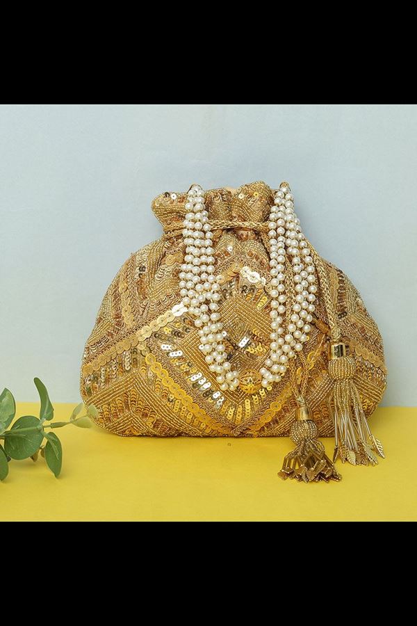 Picture of Irresistible Gold Colored Exclusive Designer Synthetic Clutches