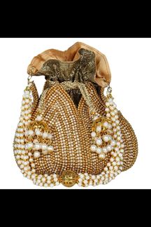 Picture of Stunning Gold Colored Exclusive Designer Synthetic Clutches