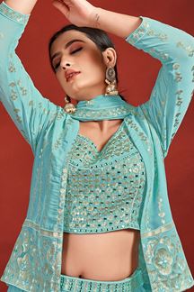 Picture of Impressive Turquoise Colored Designer Lehenga Choli