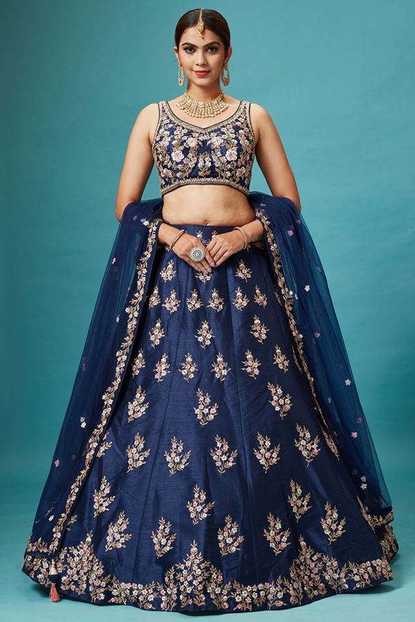 Picture of Breathtaking Navy Blue Colored Designer Lehenga Choli