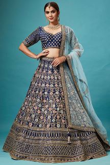 Picture of Outstanding Navy Blue Colored Designer Lehenga Choli