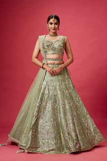Picture of Stunning Pista Green Colored Designer Lehenga Choli