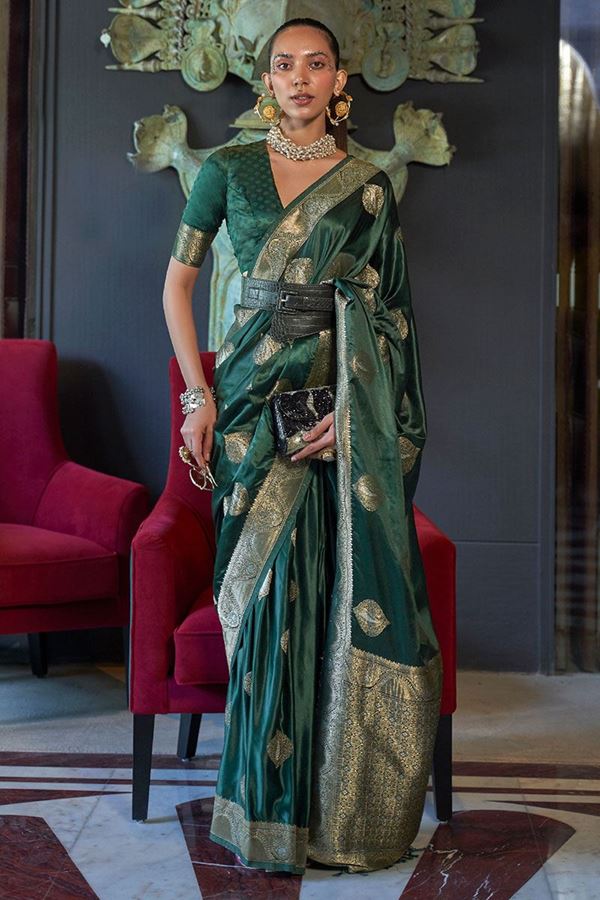 Picture of Glamorous Dark Green Colored Designer Saree