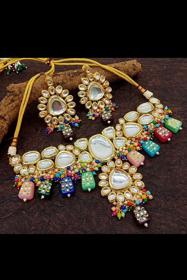 Picture of Trendy Multi-Colored Designer Kundan Necklace Set